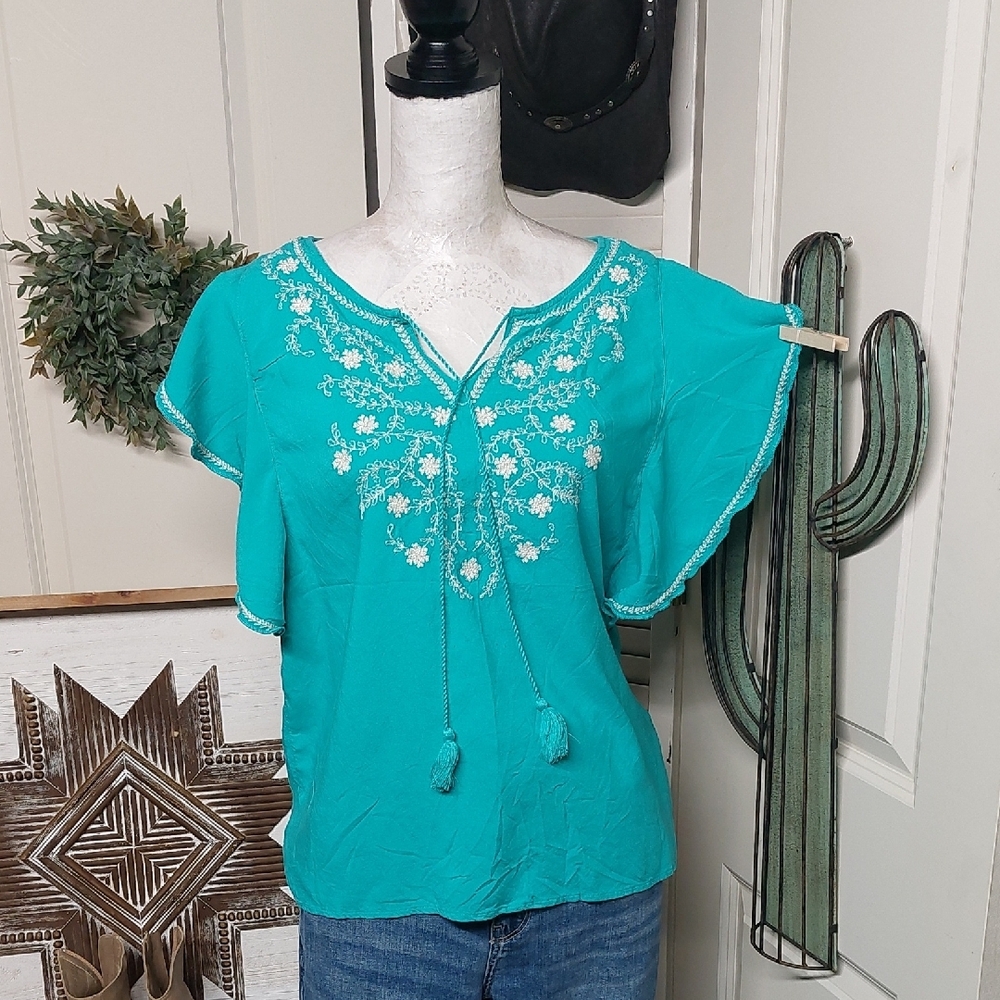 5 For 25! Embroidered Turquoise Boho Women's Top